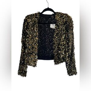 Shimmering Gold Metallic Sequin Crop Holiday NYE Blazer NWT 99$ 2/S